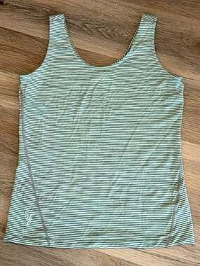 Ibex Women's XS Green Striped Merino Wool Active Tank Top